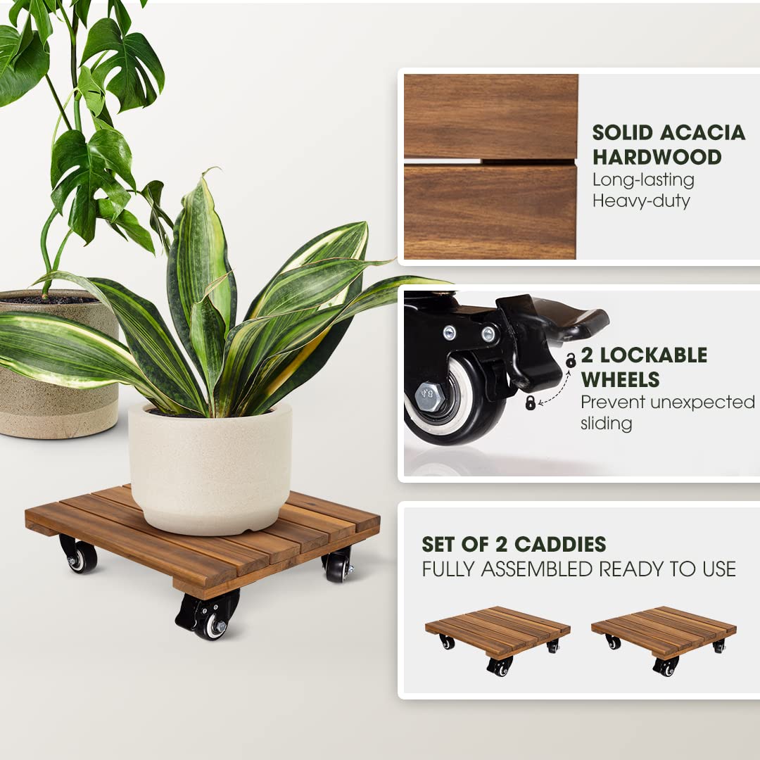 IDZO 14 Inch Wood Plant Caddy side view