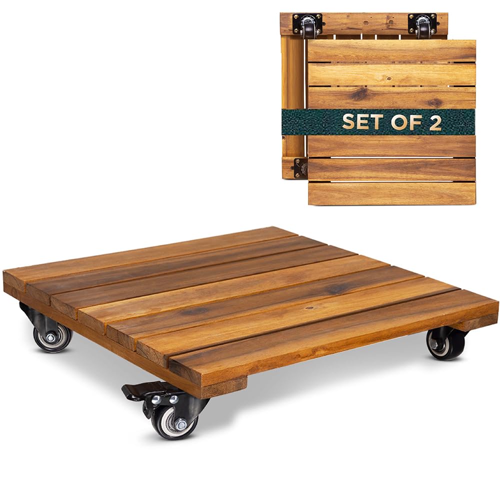 IDZO 14 Inch Wood Plant Caddy with wheels front view