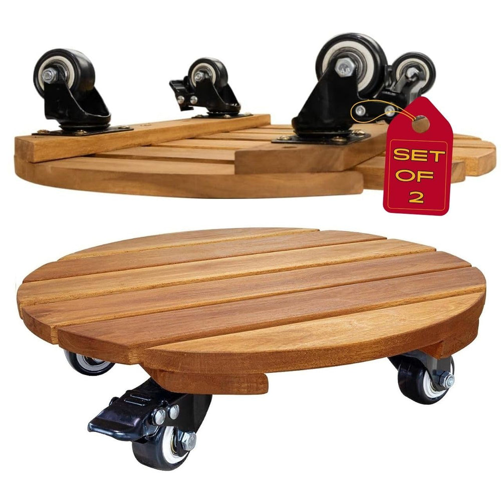 IDZO 2-Pack 12 Inch Wood Plant Caddy with wheels front view