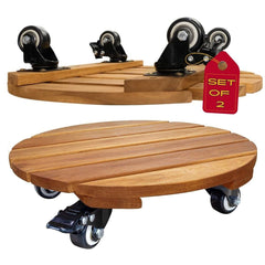 IDZO 2-Pack 12 Inch Wood Plant Caddy with wheels front view