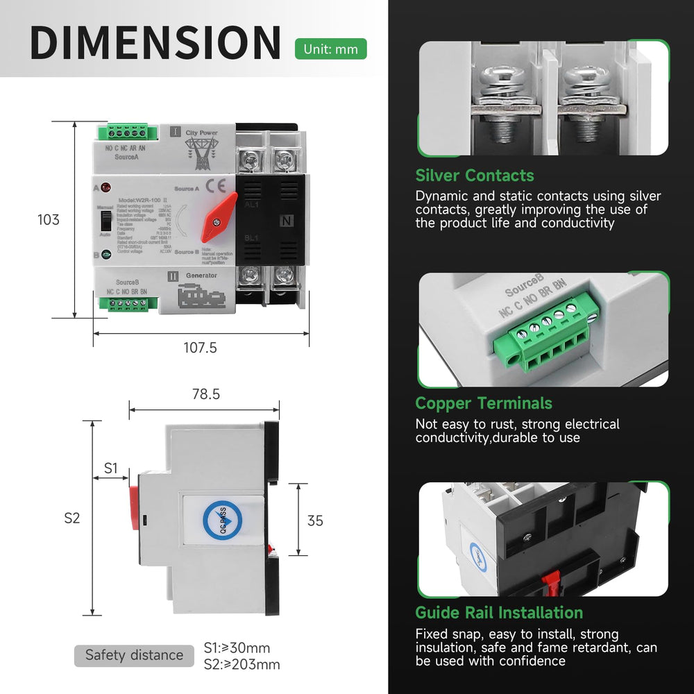 IGEYAPA 63A Automatic Transfer Switch LED indicators