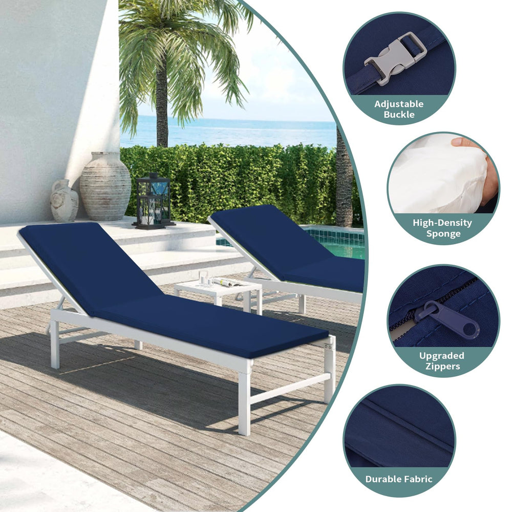 Iheqard Chaise Lounge Cushion Navy Blue on patio chair