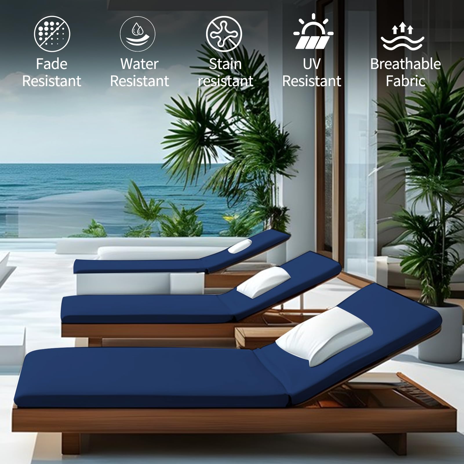 Iheqard Chaise Lounge Cushion Navy Blue side view