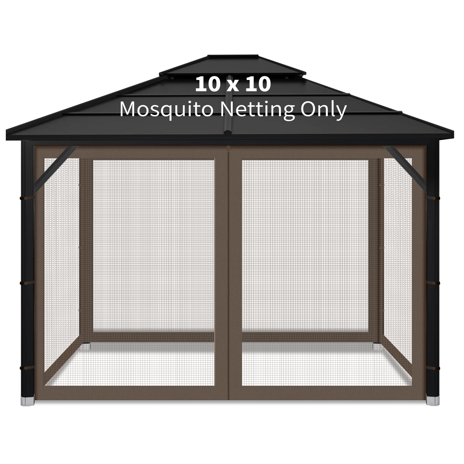 Iheqard Gazebo Replacement Mosquito Netting 10x10 ft coffee front view
