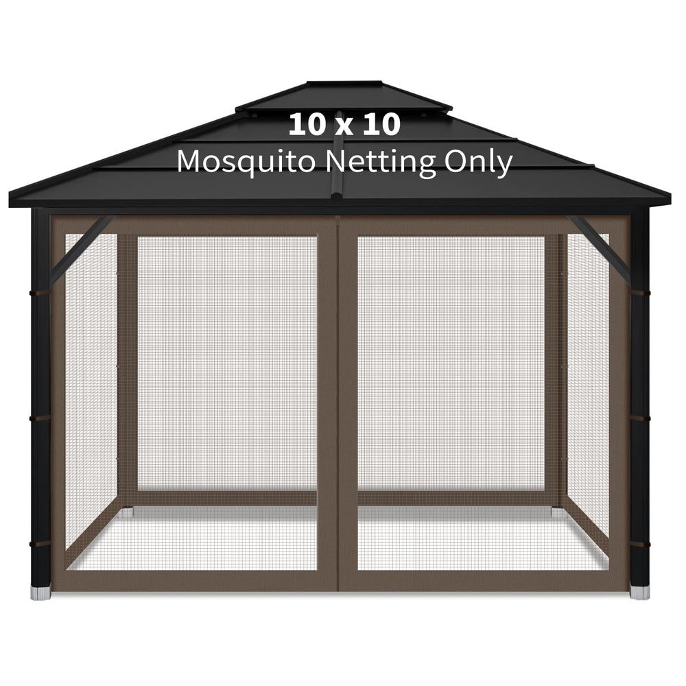 Iheqard Gazebo Replacement Mosquito Netting 10x10 ft coffee front view
