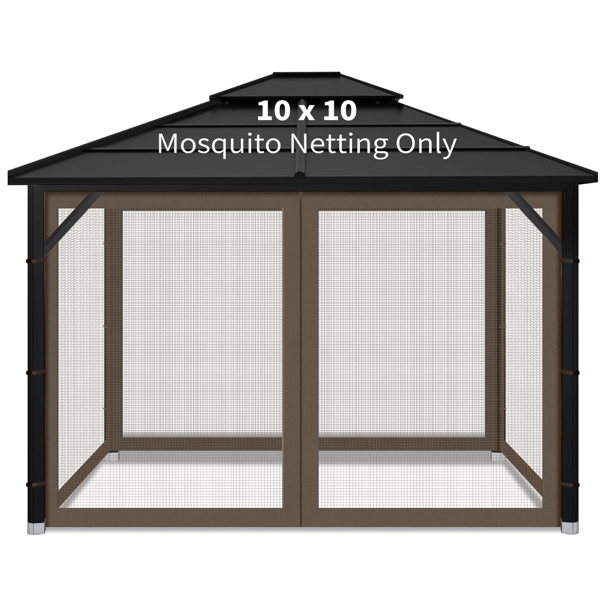Iheqard Gazebo Replacement Mosquito Netting 10x10 ft coffee front view
