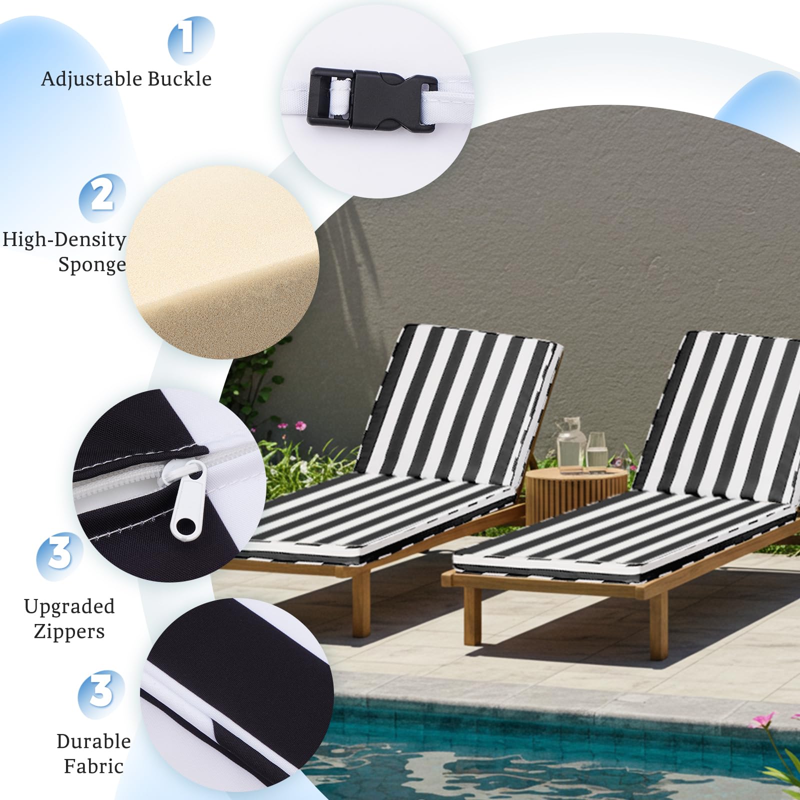 Iheqard Outdoor Chaise Lounge Cushion secured on a garden lounge chair
