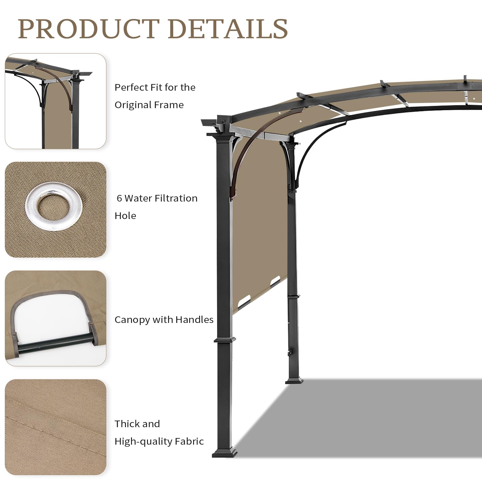 Iheqard Pergola Canopy Replacement Shade Cover Khaki packaging details