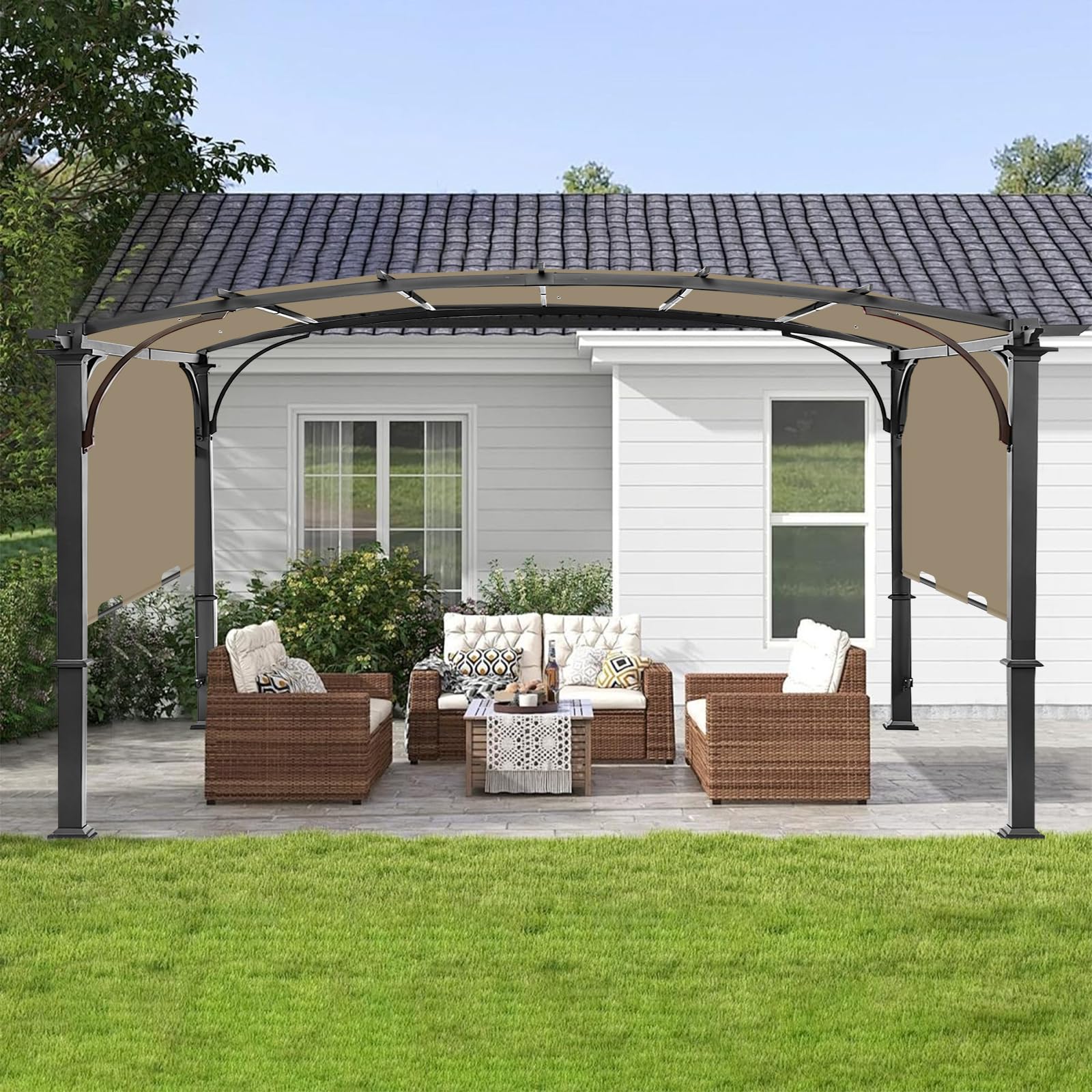 Iheqard Pergola Canopy Replacement Shade Cover Khaki showcased outdoors