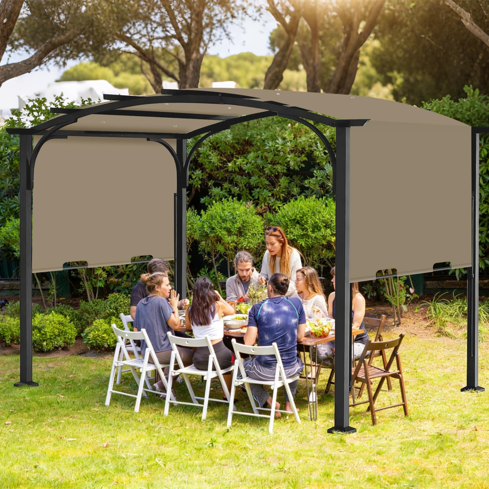 Iheqard Pergola Canopy Replacement Shade Cover Khaki with dimensions displayed