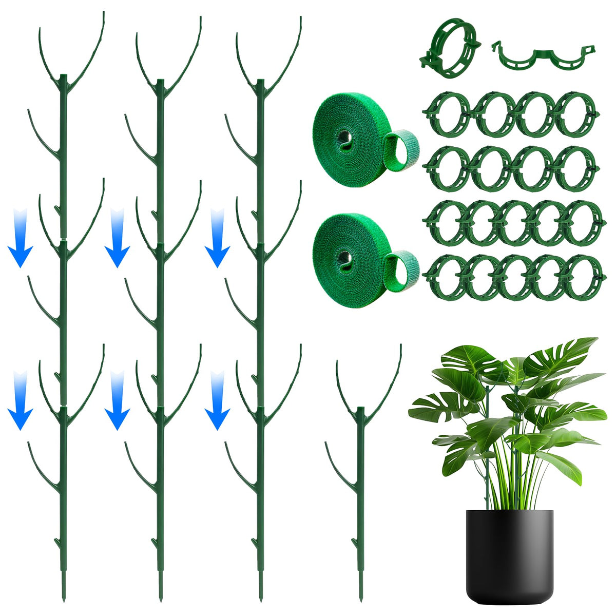 IKKAB plant support stakes pack of 10 with clips and ties