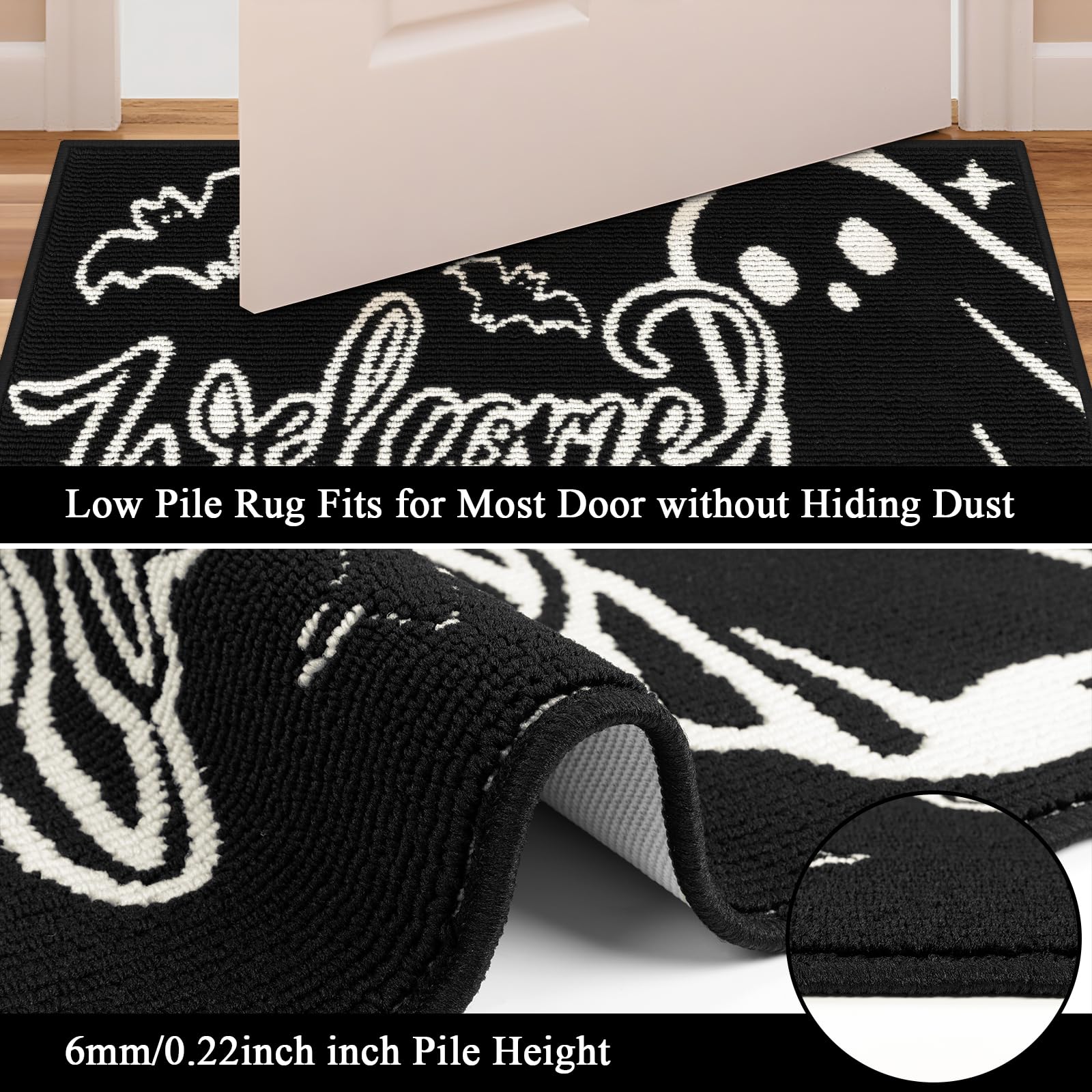 Ileading Halloween Door Mat showing bats and ghosts design