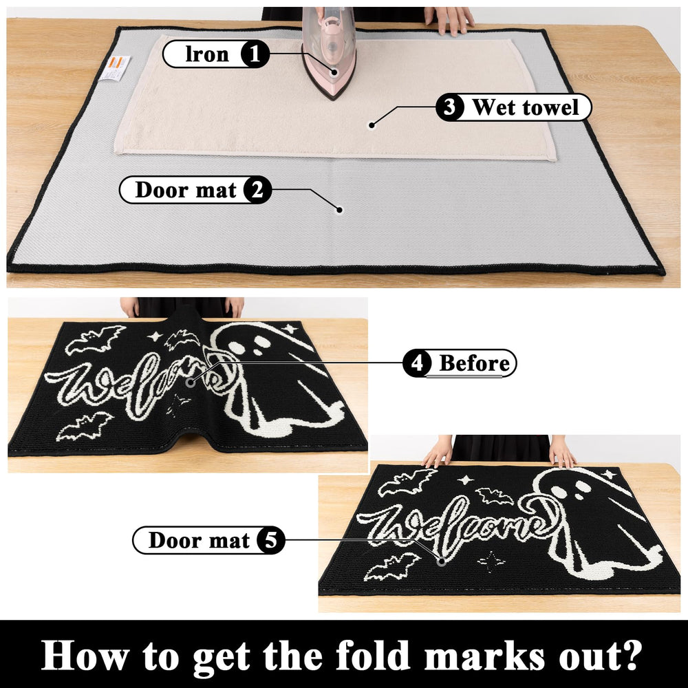 Ileading Halloween Doormat showing machine-washable feature