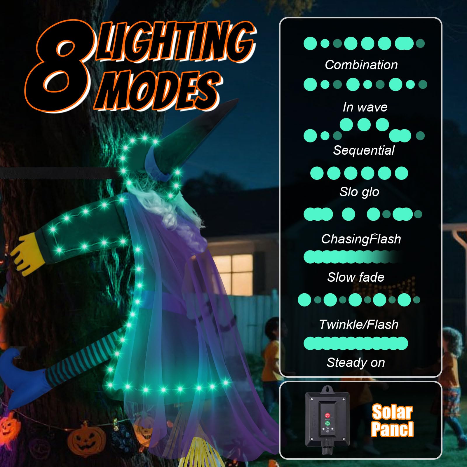 ILLUMINEW Halloween Crashing Witch Decoration with broom and LED lights
