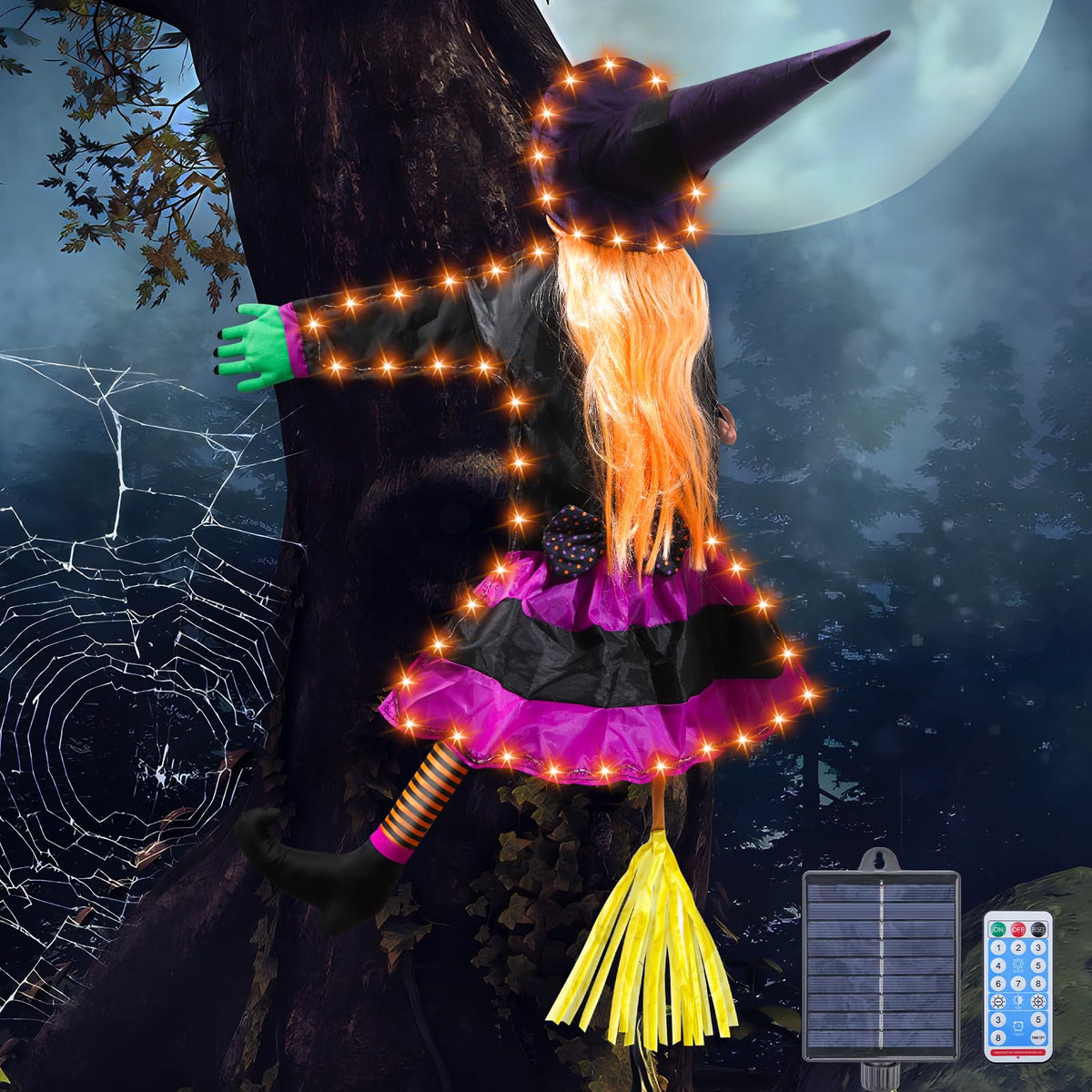 ILLUMINEW Solar Halloween Crashing Witch Decoration front view