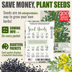 Illustrated guide on the back of Rue Herb seeds packet