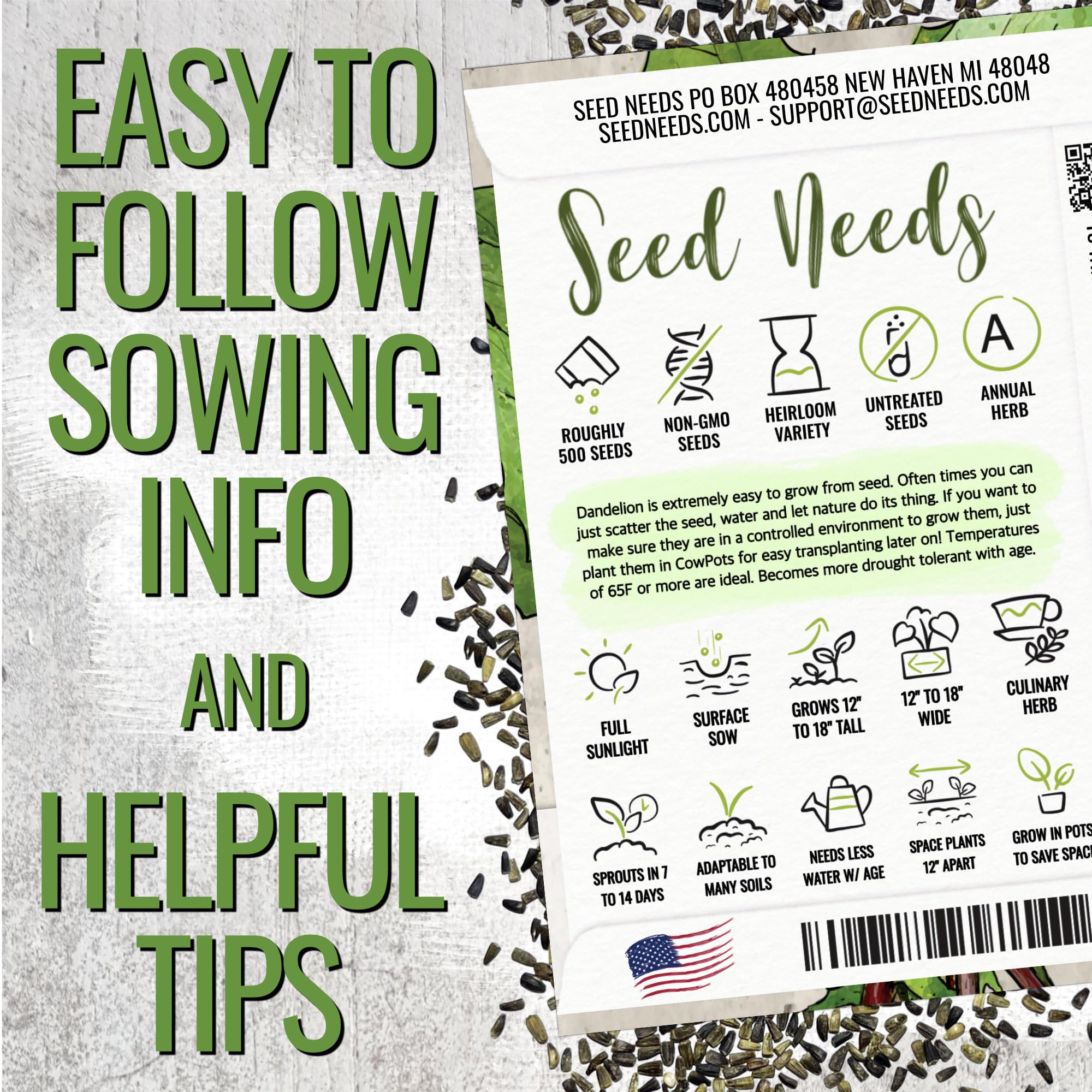 Illustrated packet of Garnet Stem Dandelion seeds