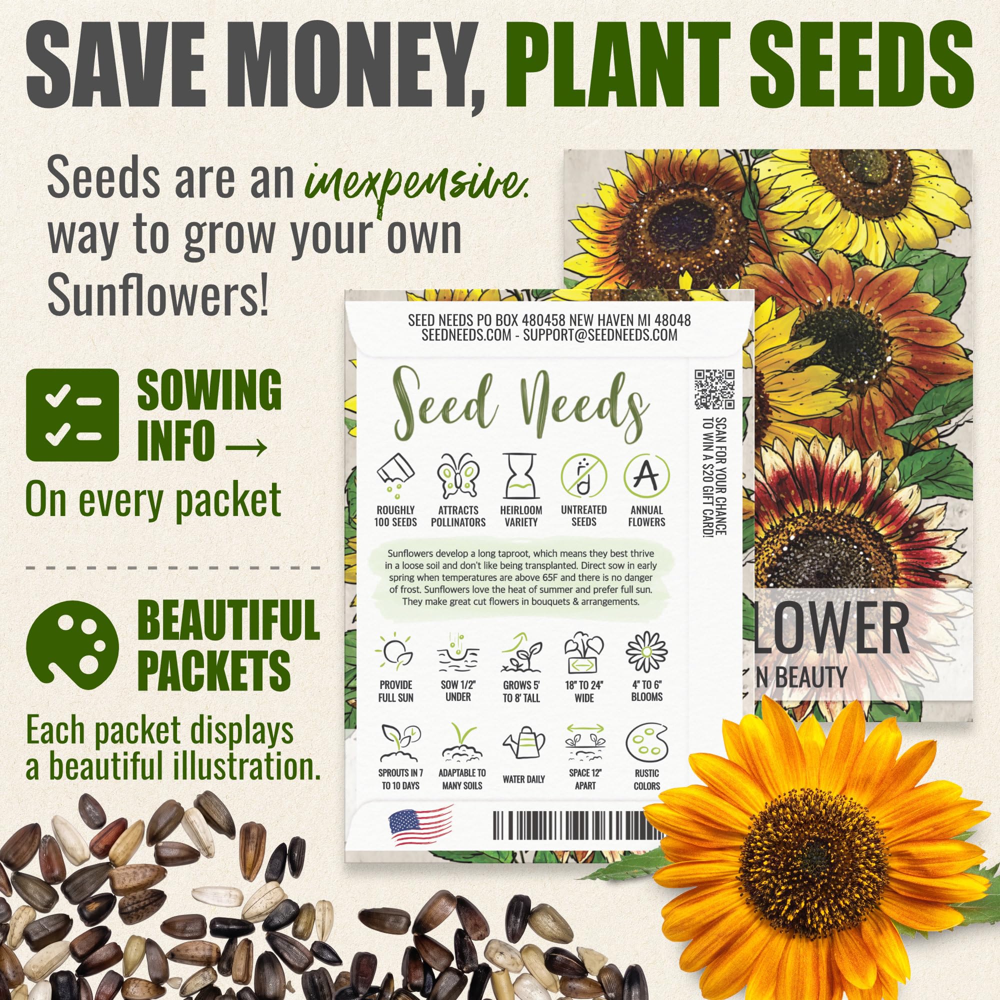 Illustration of Autumn Beauty sunflower seed packet