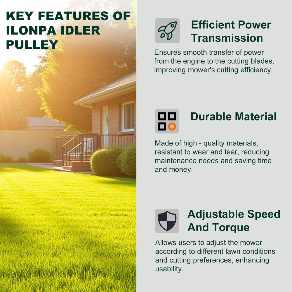 ILONPA Flat Idler Pulley back view with specifications