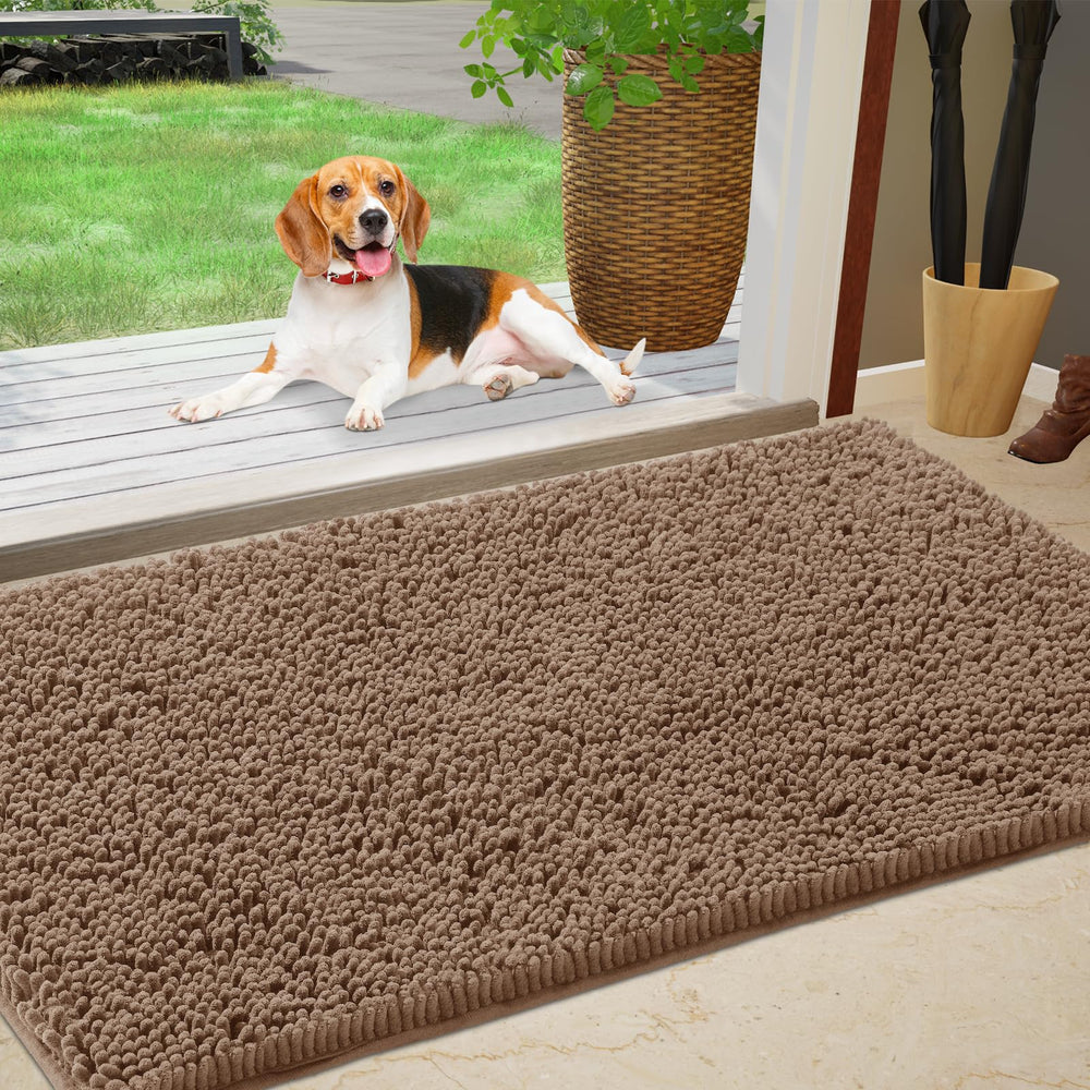 IM HOME Chenille Absorbent Door Mat camel colour front view