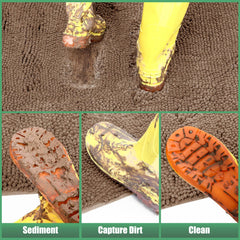 IM HOME Chenille Absorbent Door Mat camel colour on a floor