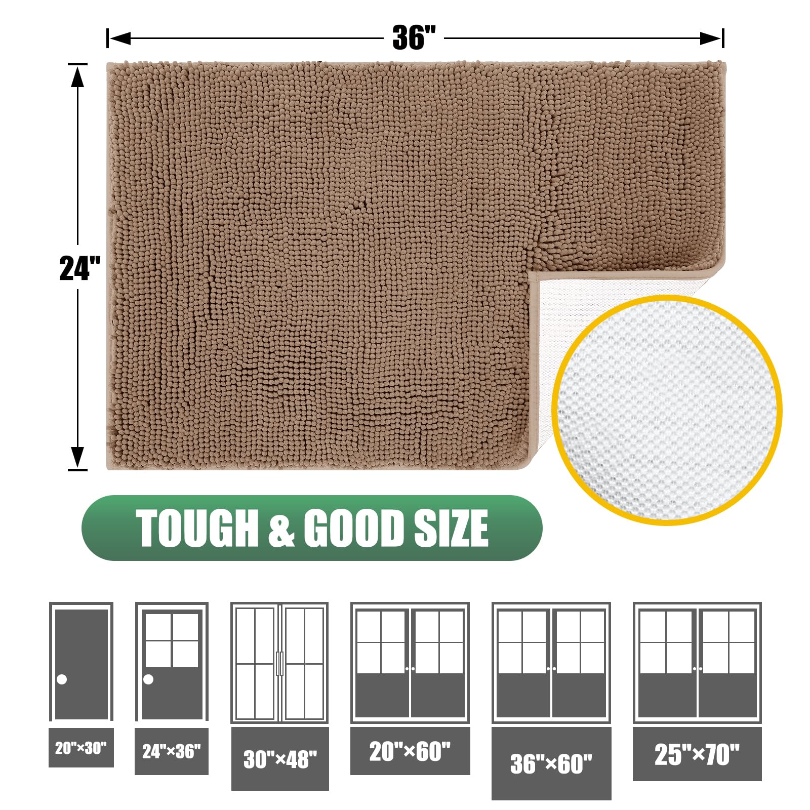 IM HOME Chenille Absorbent Door Mat camel colour rolled for washing
