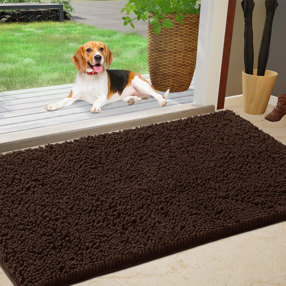 IM HOME Chenille Absorbent Door Mat front view in brown