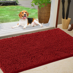 IM HOME Chenille Absorbent Indoor Door Mat 60" x 36" Red front view