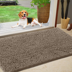 IM HOME Chenille Absorbent Indoor Door Mat beige front view
