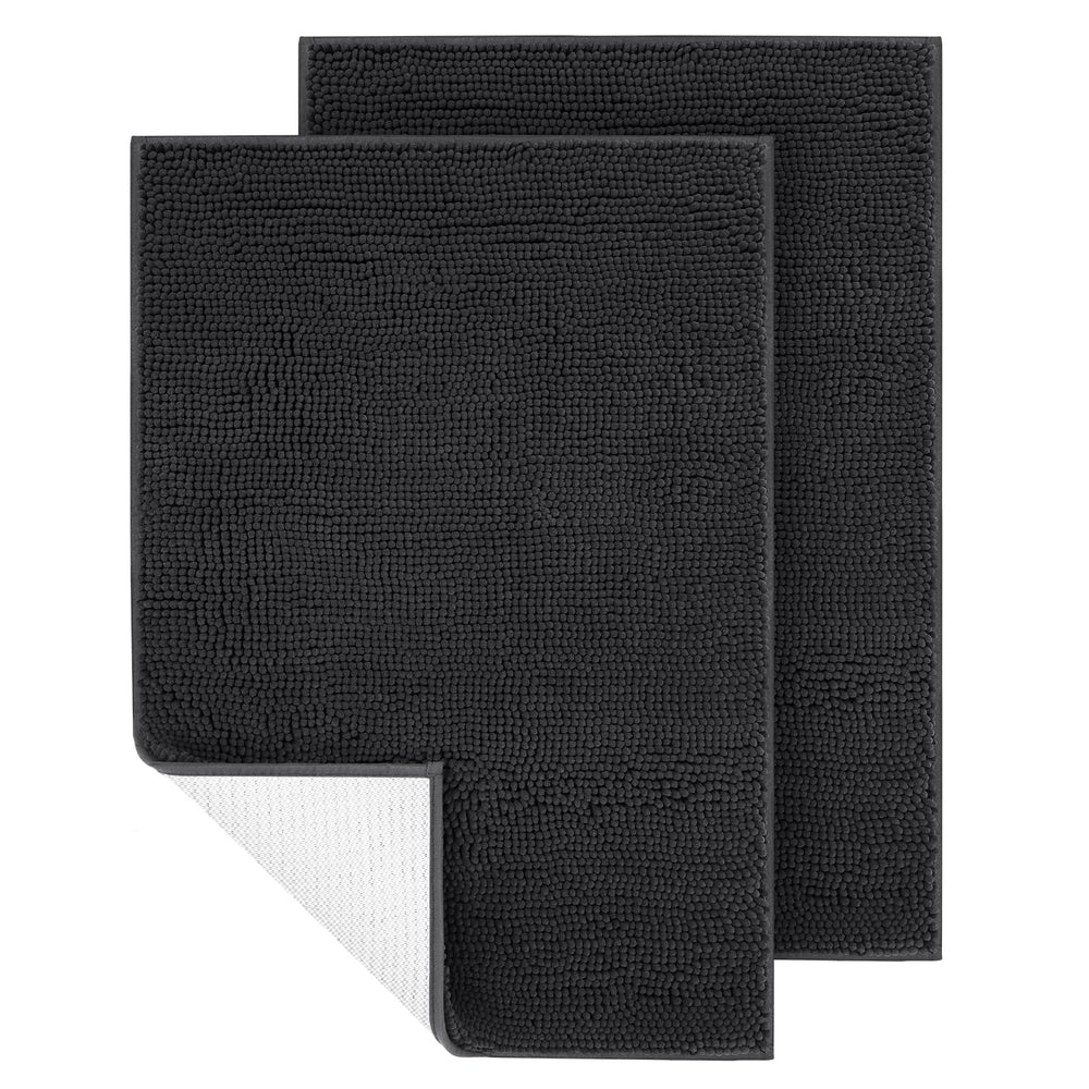 IM HOME Chenille Absorbent Indoor Door Mat front view dark grey