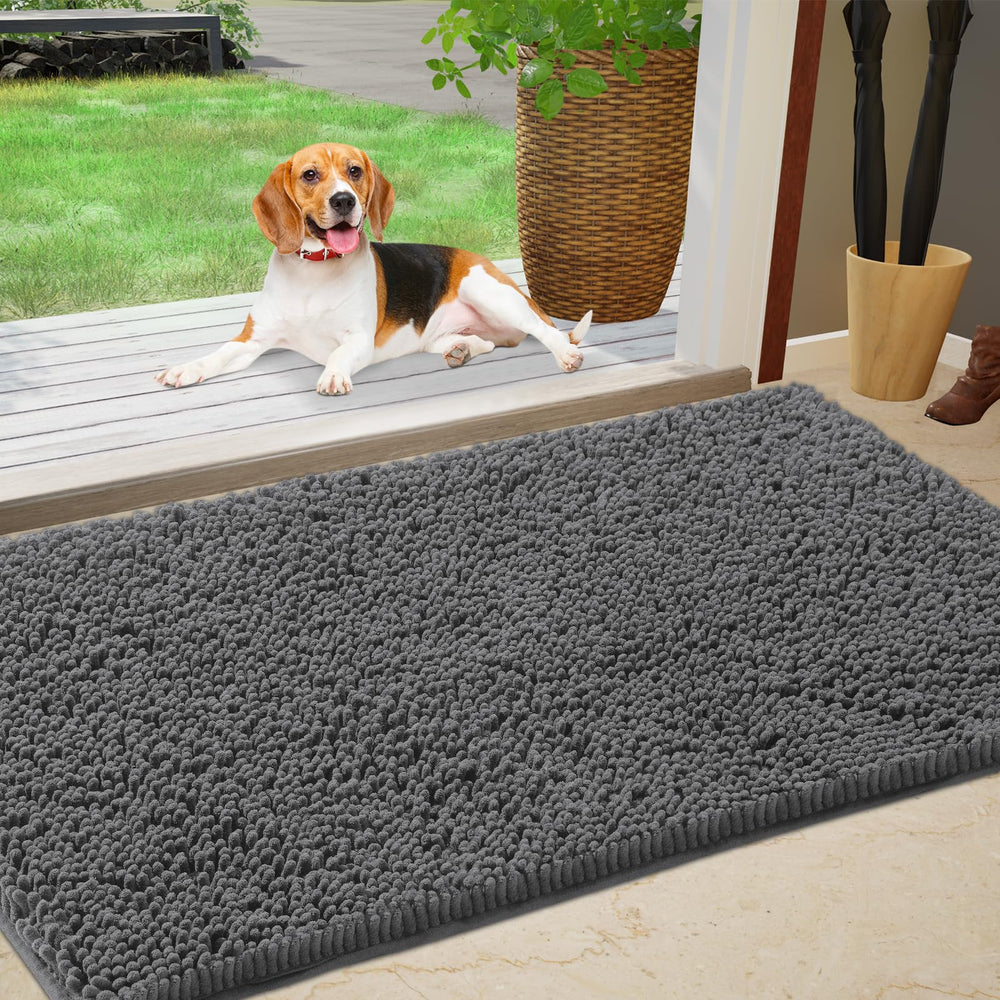 IM HOME Chenille Absorbent Indoor Door Mat front view, grey