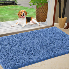 IM HOME Chenille Absorbent Indoor Door Mat front view in Cornflower Blue