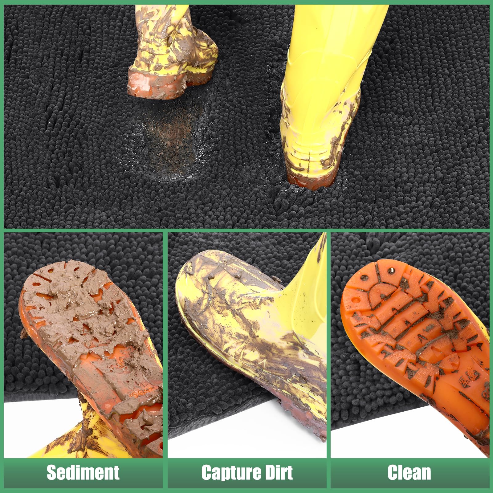 IM HOME Chenille Absorbent Indoor Door Mat in a doorway with wet shoes