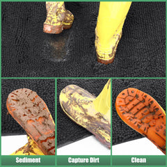 IM HOME Chenille Absorbent Indoor Door Mat in a doorway with wet shoes
