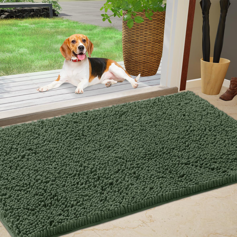 IM HOME Chenille Absorbent Indoor Door Mat olive front view