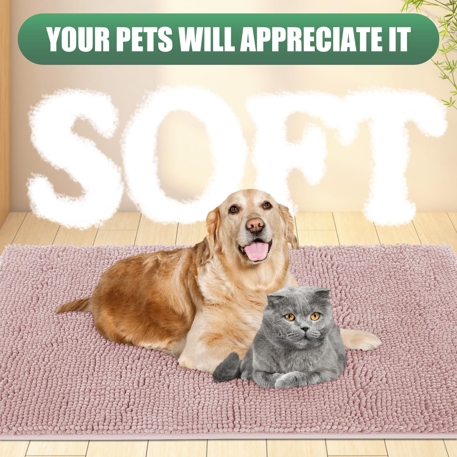 IM HOME Chenille Door Mat Dusty Pink on patio