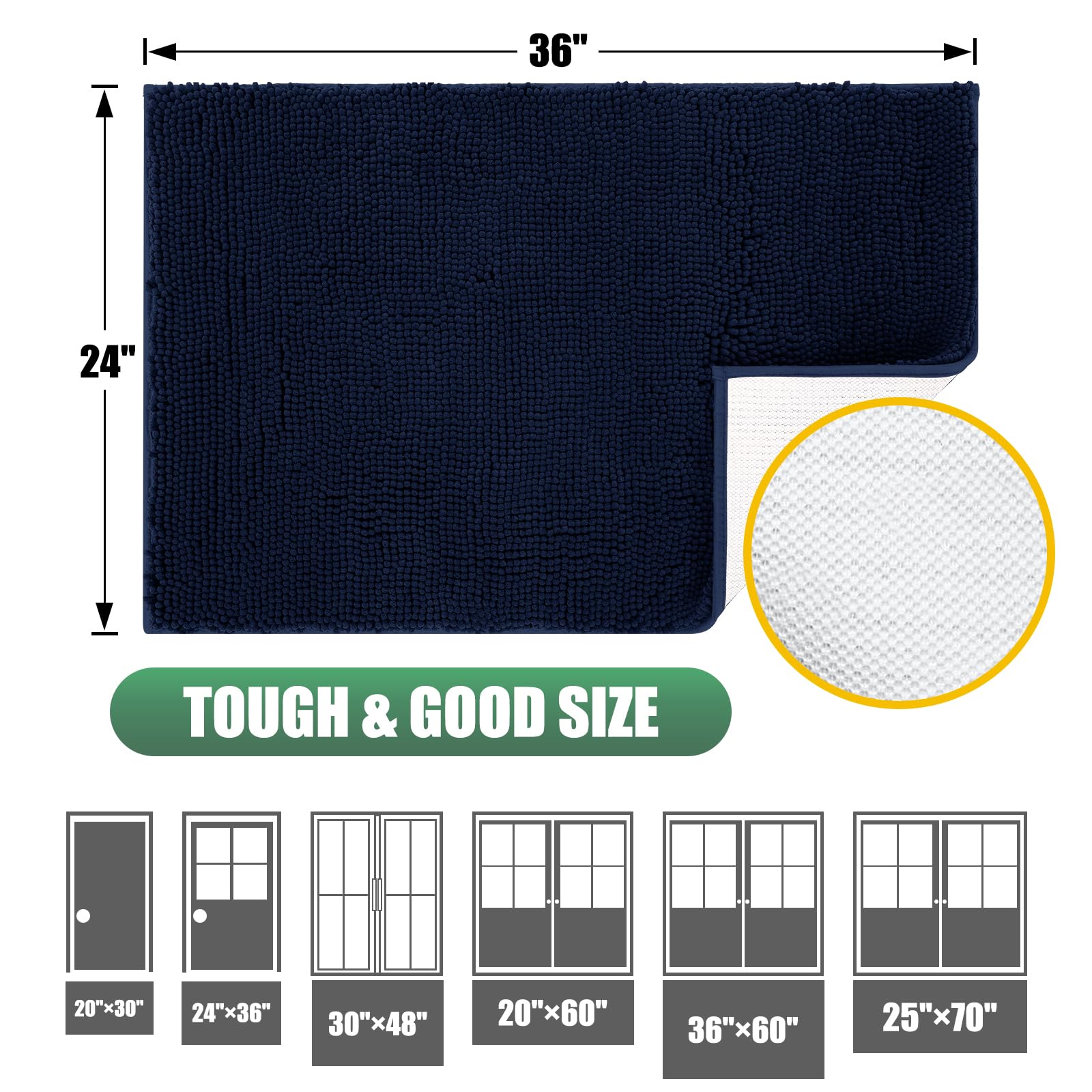 IM HOME Chenille Door Mat with muddy shoes on it, showcasing absorbency