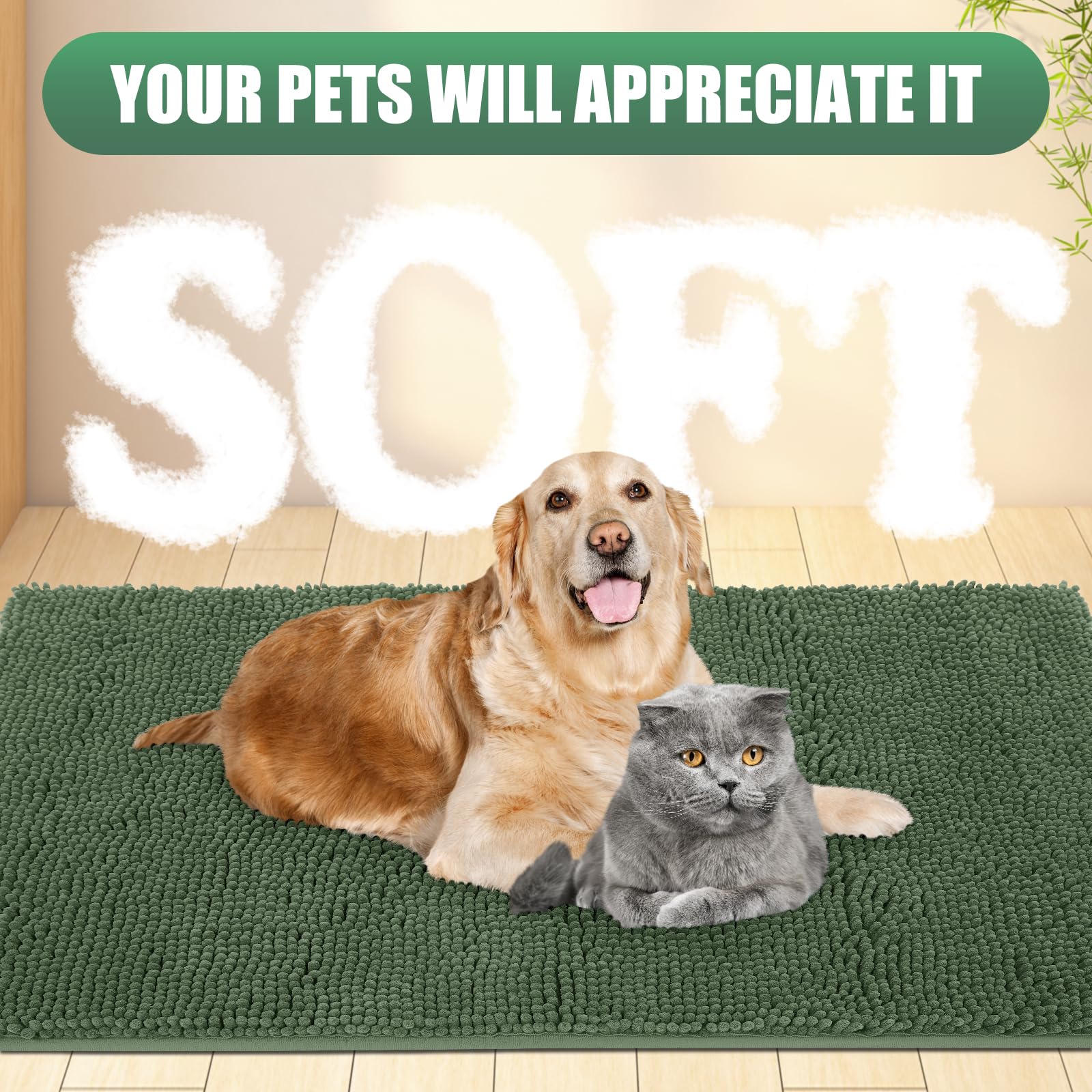 IM HOME Chenille mat demonstrating its absorbent quality with water