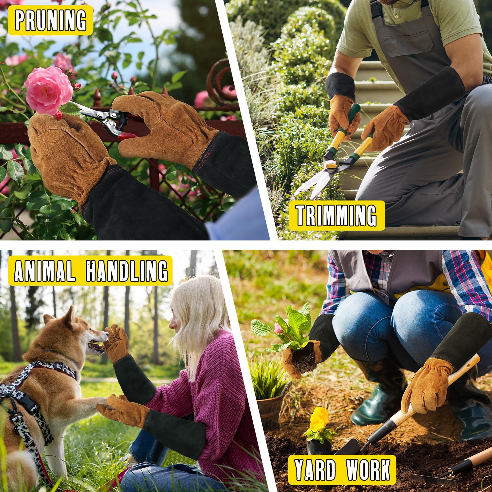 Image of HANDLANDY gloves displayed with a gardening tool