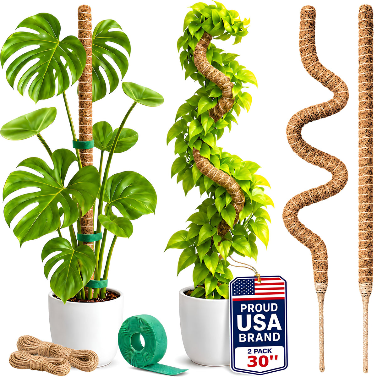 imezos 30-inch moss pole front view with organic coir texture