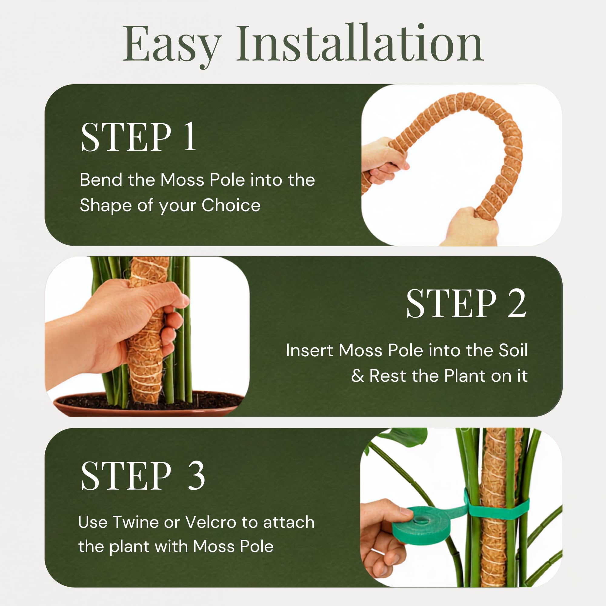 imezos moss pole with twine and velcro tape included in the kit