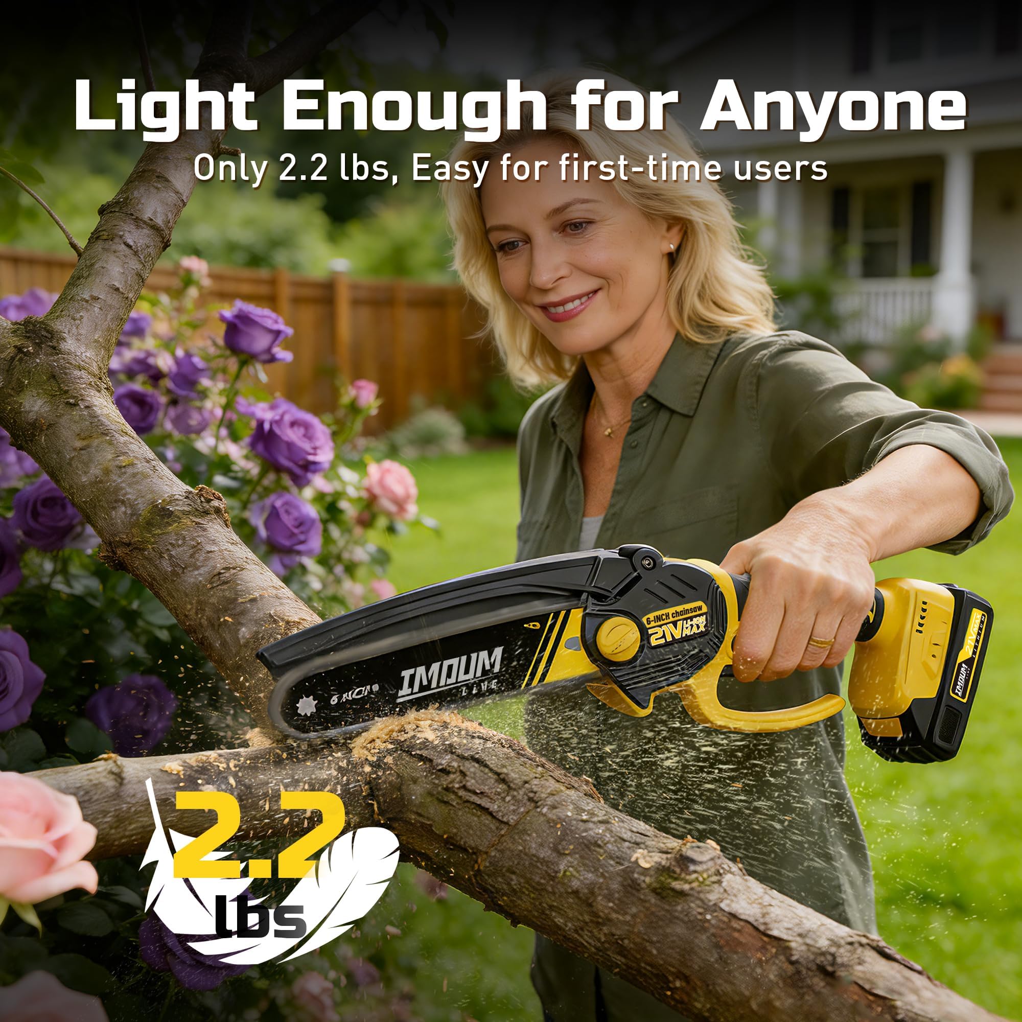 IMOUMLIVE Mini Chainsaw showing tool kit and accessories