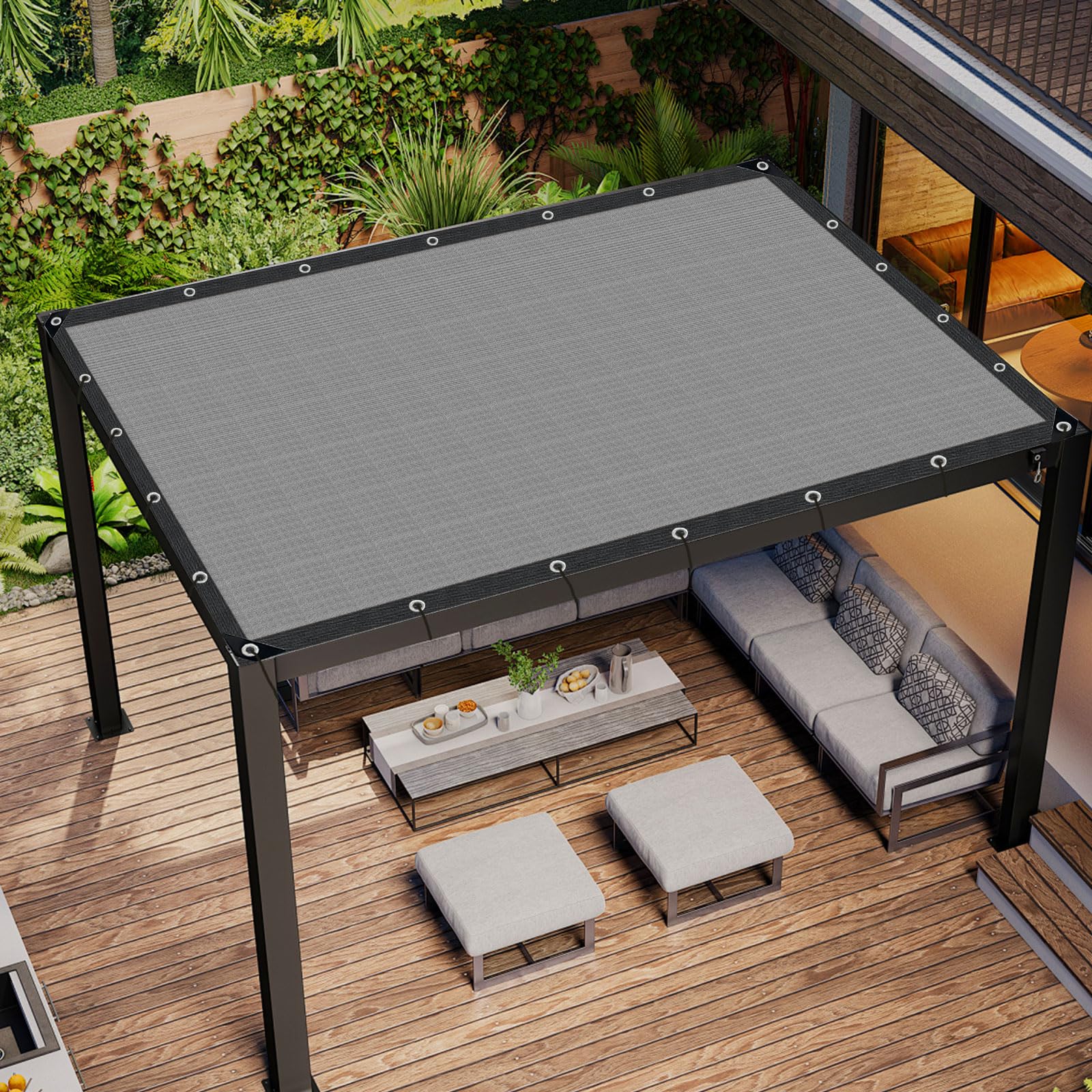 IMSGVIFO Grey Sun Shade Cloth in garden setting