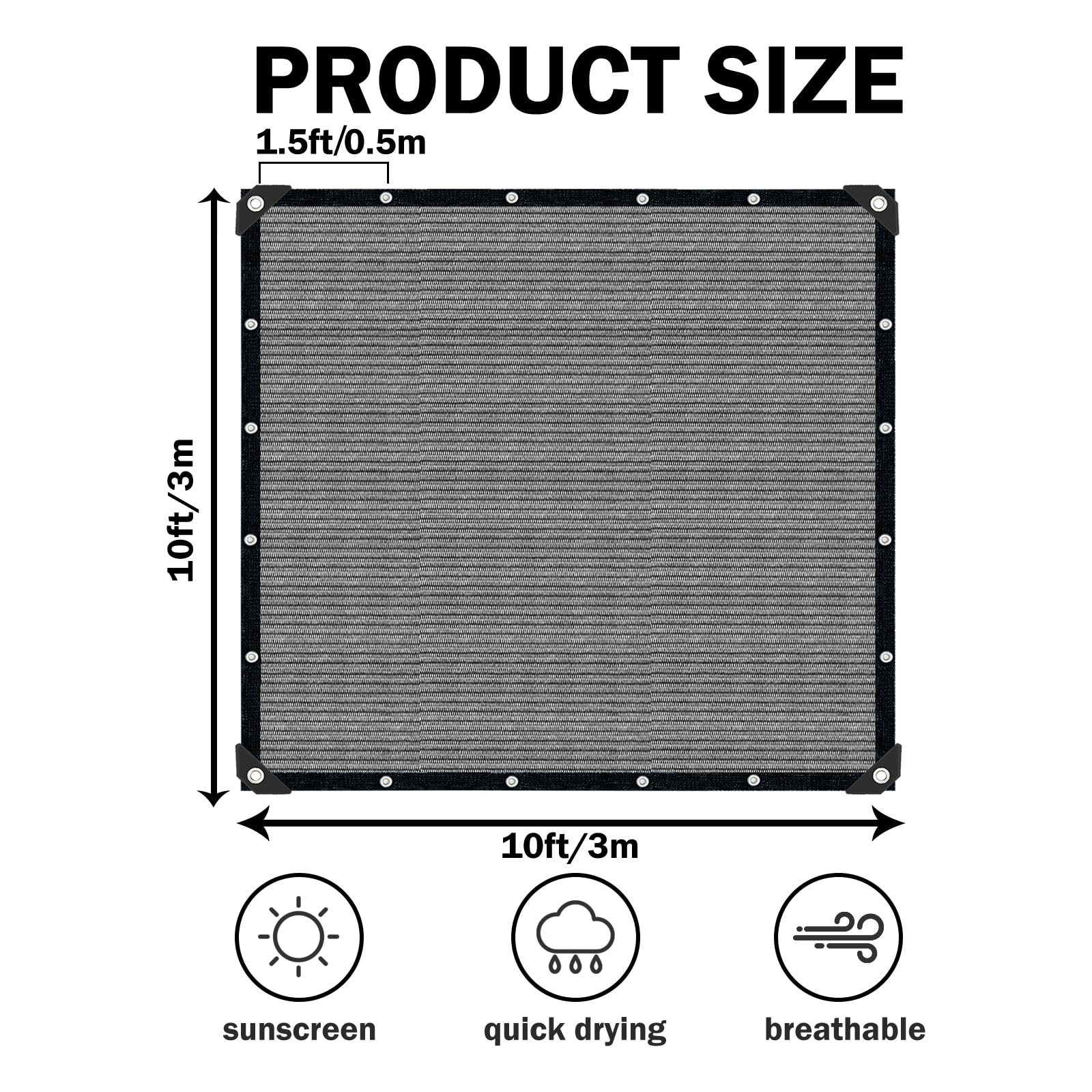 IMSGVIFO Grey Sun Shade Cloth with grommets detail