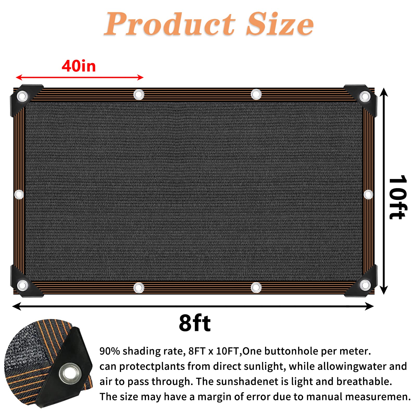 IMSGVIFO Shade Cloth 8x10FT black netting side view