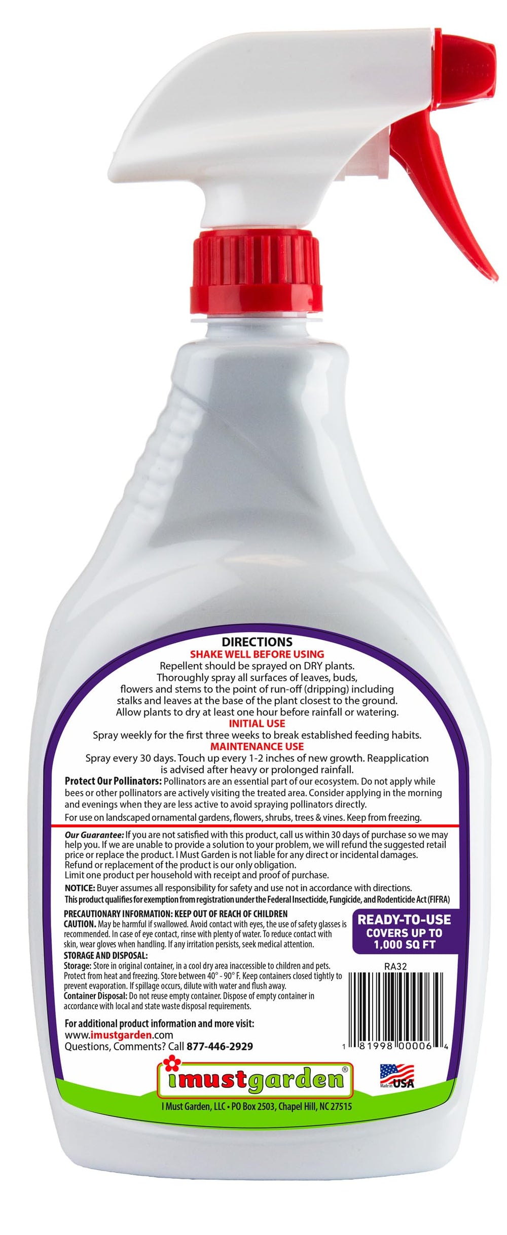 IMUSTGARDEN Rabbit Repellent Spray 32oz bottle side view