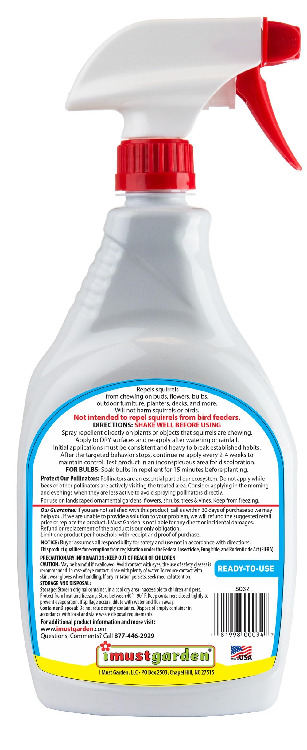 IMUSTGARDEN Squirrel Repellent Spray 32oz side view