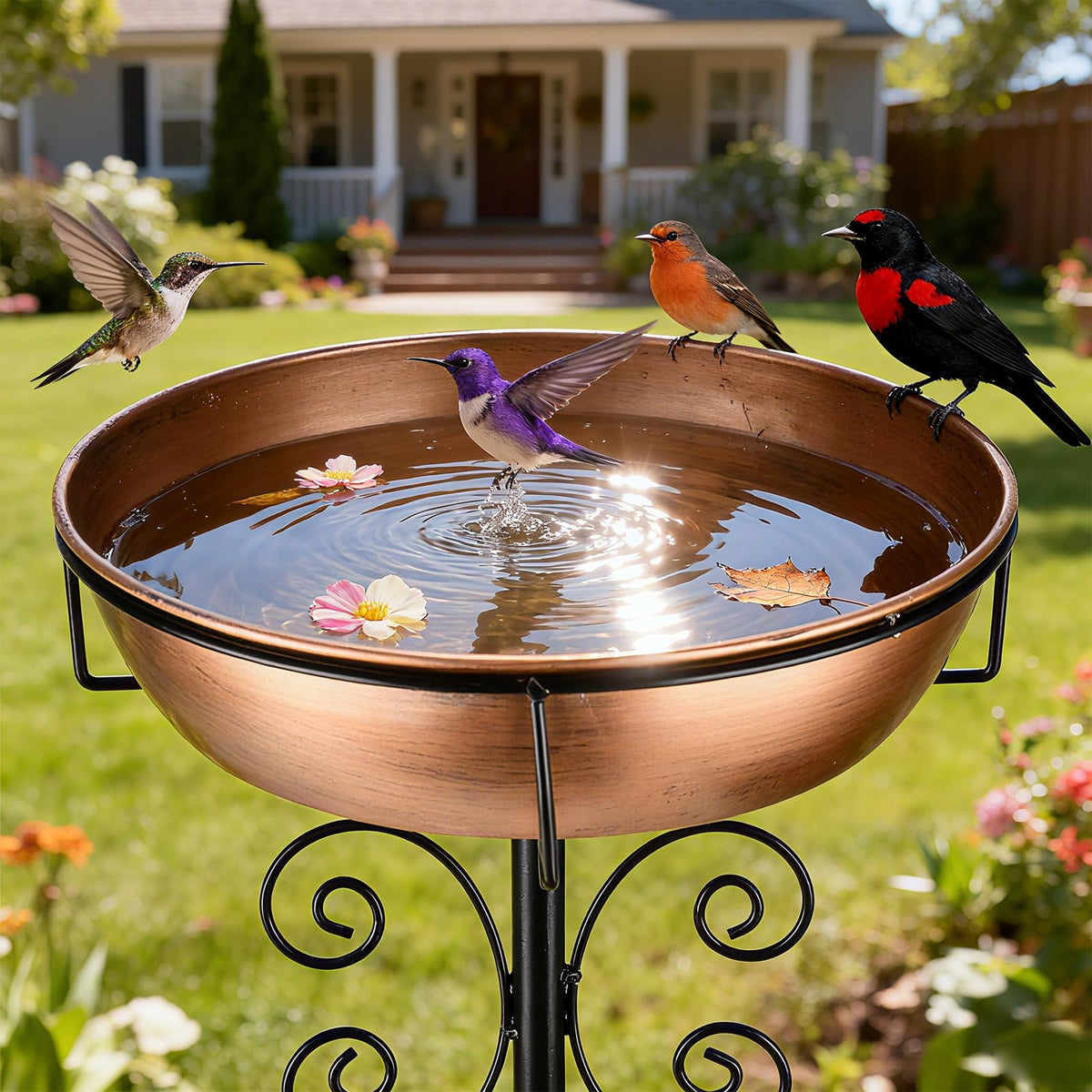 inanil Metal Bird Bath 43 inches tall with golden bronze finish