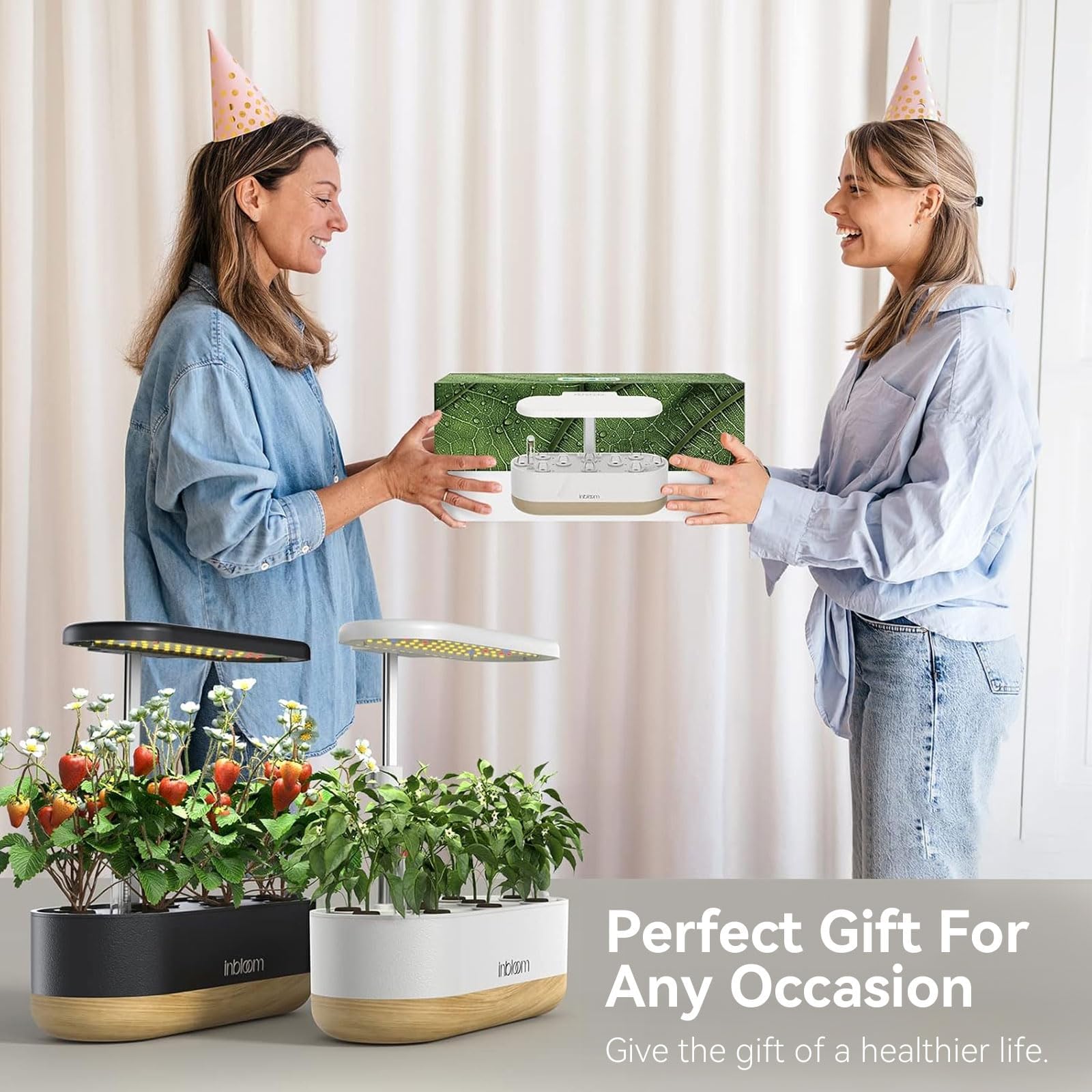 inbloom Hydroponics Growing System in a kitchen setting with herbs