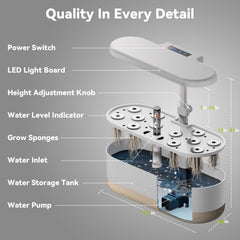 inbloom Hydroponics Growing System water tank with low water alarm feature